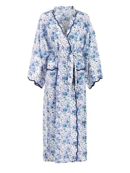 Pink Floral Kimono Robe with Scalloping - Image 2