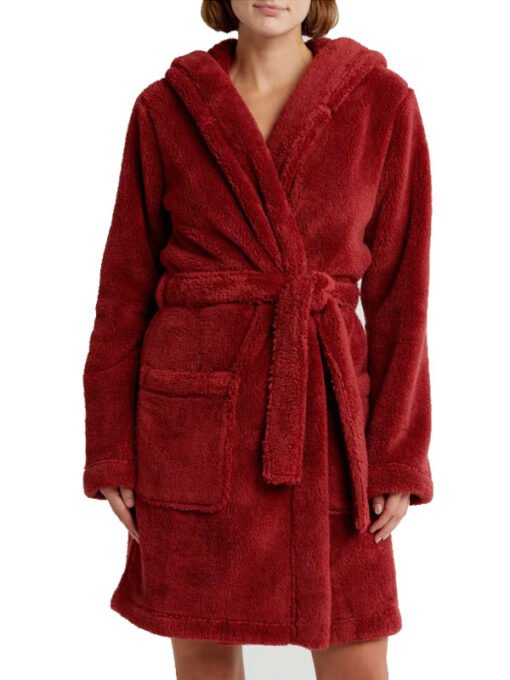 Aarti Faux Shearling Red Hooded Robe