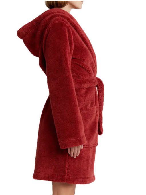 Aarti Faux Shearling Red Hooded Robe - Image 3