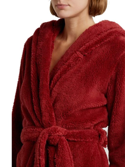 Aarti Faux Shearling Red Hooded Robe - Image 4