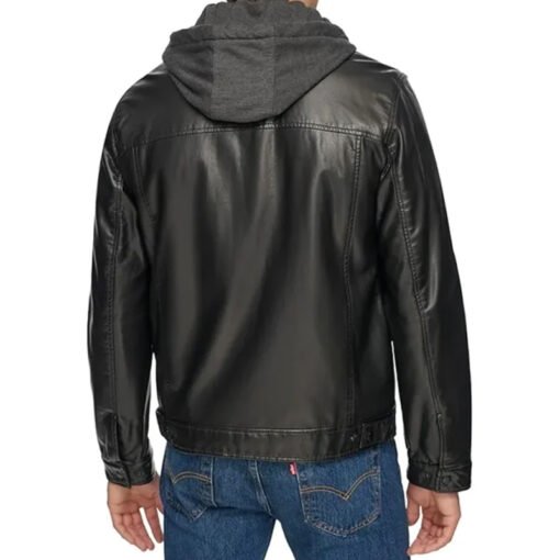 Black Hooded Leather Jacket - Image 6