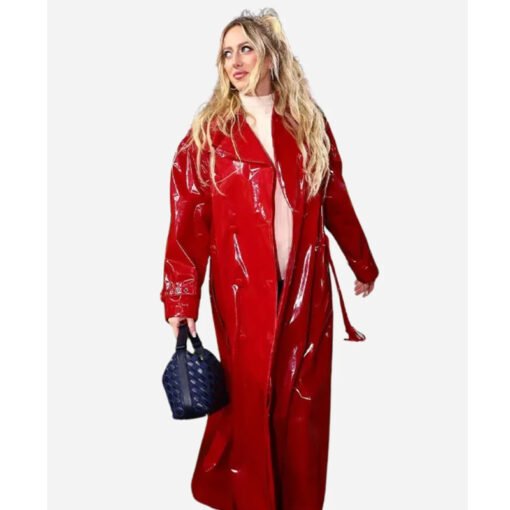 Brittany Mahomes Red Patent Leather Coat - Image 3