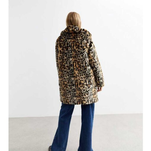 Brown Leopard Print Faux Fur Coat - Image 3