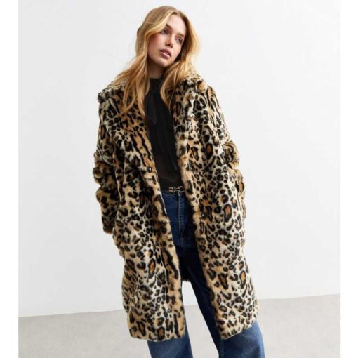Brown Leopard Print Faux Fur Coat - Image 4