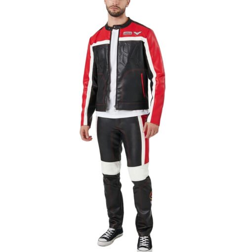 Cafe Racer Black And Red Leather Jacket - Image 4