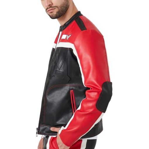 Cafe Racer Black And Red Leather Jacket - Image 3
