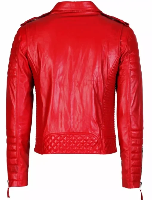 Classic Red Leather Motorcycle Jacket Zipper Style - Image 2