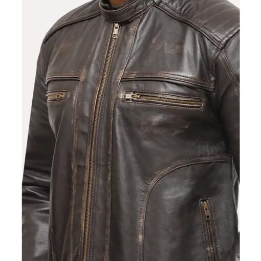 Distressed Vintage Brown Leather Jacket - Image 4