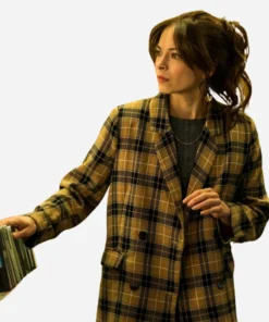 Kristin Kreuk Murder In A Small Town 2024 Camel Plaid Blazer