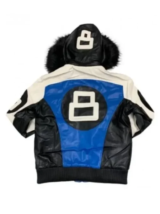 Men’s 8 Ball White Black and Blue Bomber Jacket - Image 2