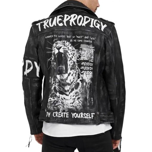Mens Black Leather Biker Jacket - Image 4