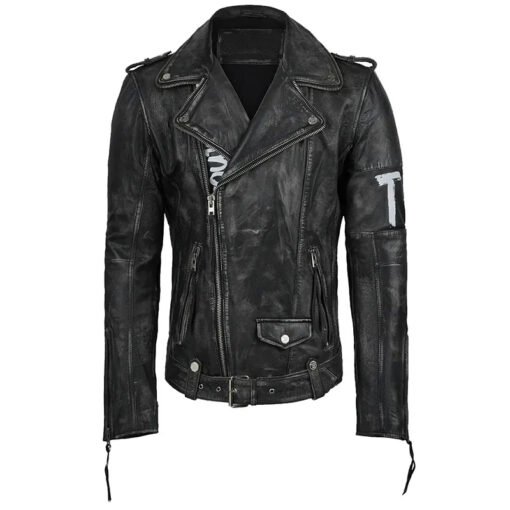 Mens Black Leather Biker Jacket - Image 8