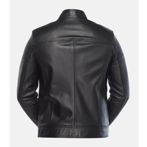 Mens Black Leather Moto Jacket - Image 4
