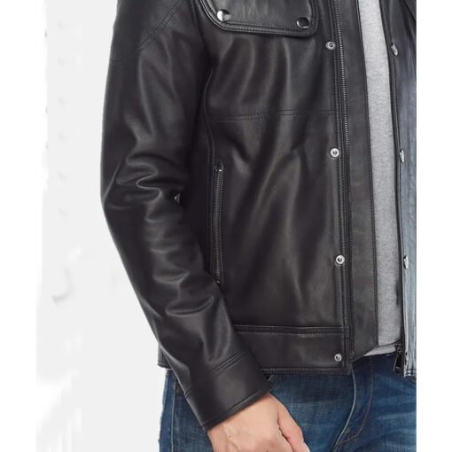 Mens Black Leather Moto Jacket - Image 3