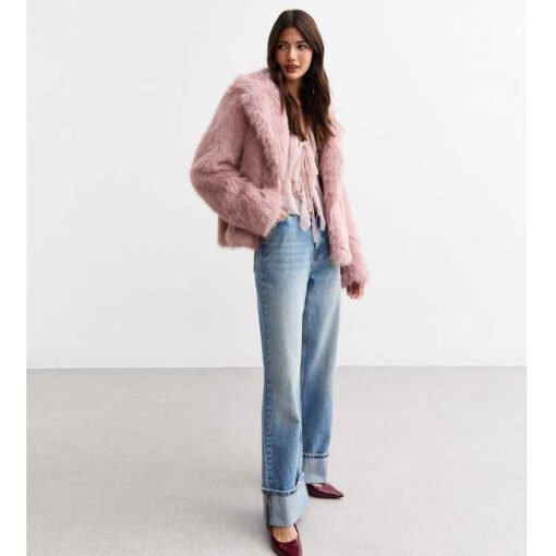 Pale Pink Shaggy Faux Fur Coat - Image 3
