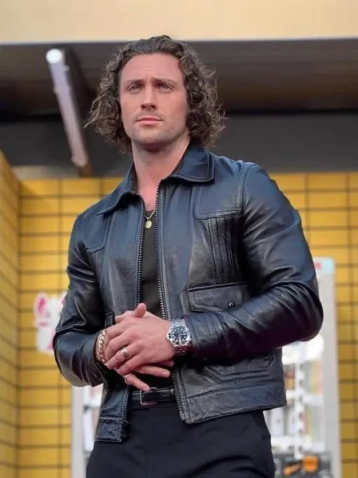 Kraven the Hunter 2023 Aaron Taylor Black Leather Jacket - Image 3