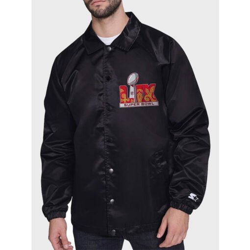 Super Bowl LIX Starter Black Coaches Varsity Jacket