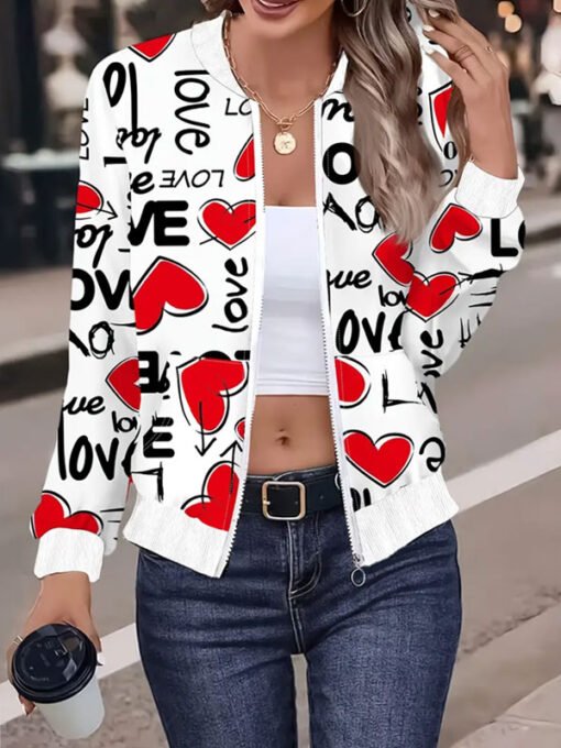 Valentine Day Love Heart Pattern Print Jacket