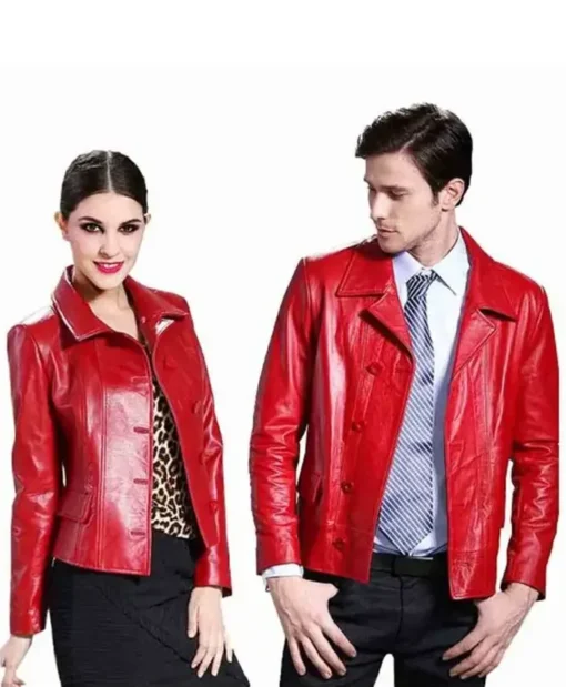 Valentines Day Couple Red Leather Jacket
