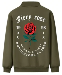 Valentine’s Day Men Romantic Rose Print Green Jacket