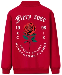 Valentine’s Day Men Romantic Rose and Slogan Print Red Jacket