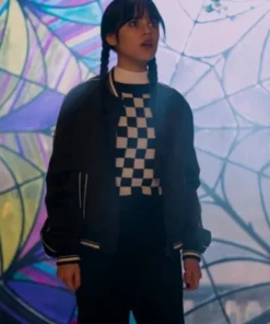 Wednesday Jenna Ortega Black Bomber Jacket