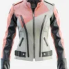 Women’s Ash Grey Pink Leather Bikers Jacket