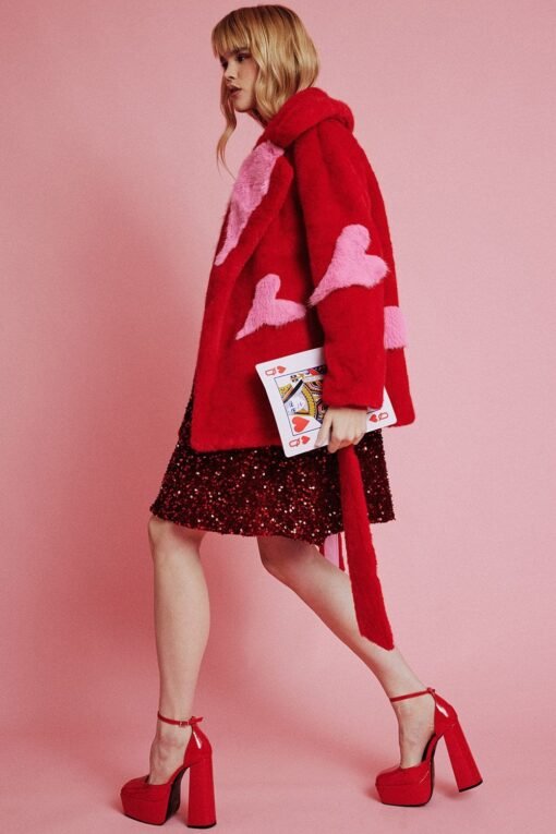 Faux Fur Coat with Love Heart Detailing - Image 4