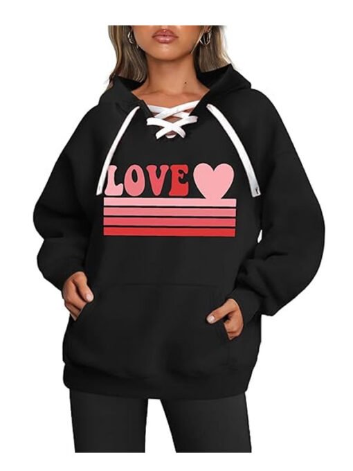 Valentine Day Black Lace Up Love Hoodie